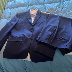 Navy Blue boys size 14 suit with light blue size 16 dress shirt